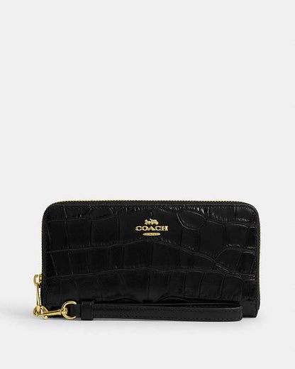 Long Zip Around Wallet Embossed Crocodile-Gold-Black Embossed Crocodile-Gold-Black