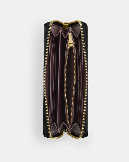 Long Zip Around Wallet Embossed Crocodile-Gold-Black Embossed Crocodile-Gold-Black
