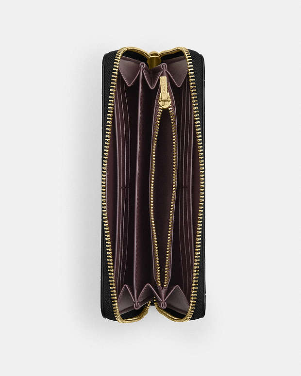 Long Zip Around Wallet Embossed Crocodile-Gold-Black Embossed Crocodile-Gold-Black