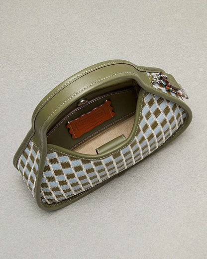 Ergo Bag In Checkerboard Upcrafted Leather Ice Blue-Army Blue Ice Blue-Army Blue