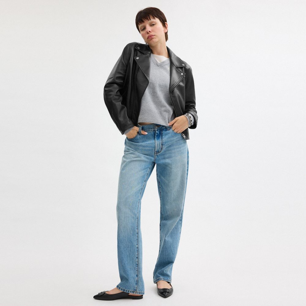 Coach Leather Moto Jacket Black