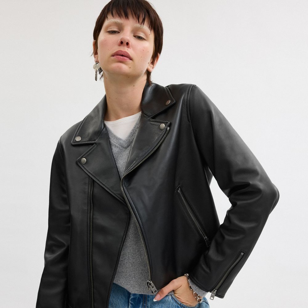Coach Leather Moto Jacket Black