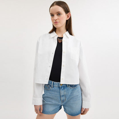 Coach Cropped Poplin Shirt In Organic Cotton White