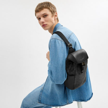 Coach Racer Pack In Signature Gunmetal Charcoal Black