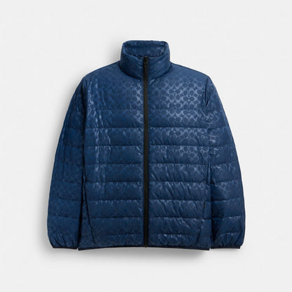 Coach Lightweight Down Jacket In Recycled Polyester Washed Navy