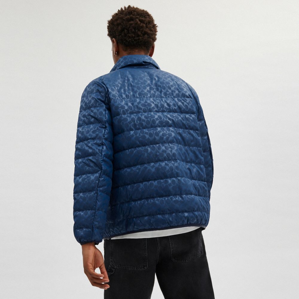 Coach Lightweight Down Jacket In Recycled Polyester Washed Navy