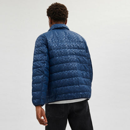 Coach Lightweight Down Jacket In Recycled Polyester Washed Navy