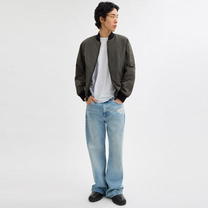 Coach Reversible Bomber Jacket In Recycled Polyester Olive Charcoal Signature