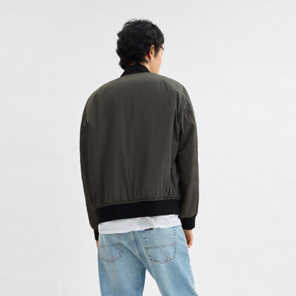 Coach Reversible Bomber Jacket In Recycled Polyester Olive Charcoal Signature