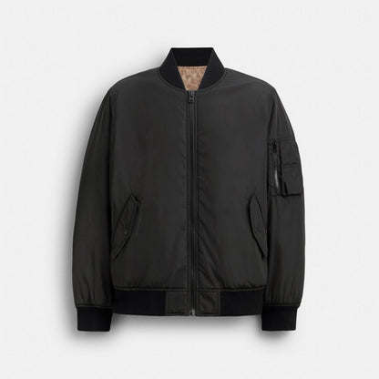 Coach Reversible Bomber Jacket In Recycled Polyester Black Khaki Sig
