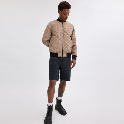Coach Reversible Bomber Jacket In Recycled Polyester Black Khaki Sig