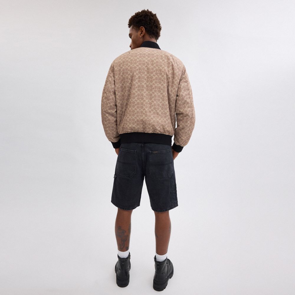 Coach Reversible Bomber Jacket In Recycled Polyester Black Khaki Sig
