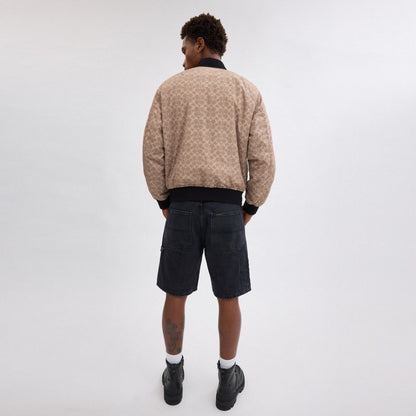 Coach Reversible Bomber Jacket In Recycled Polyester Black Khaki Sig