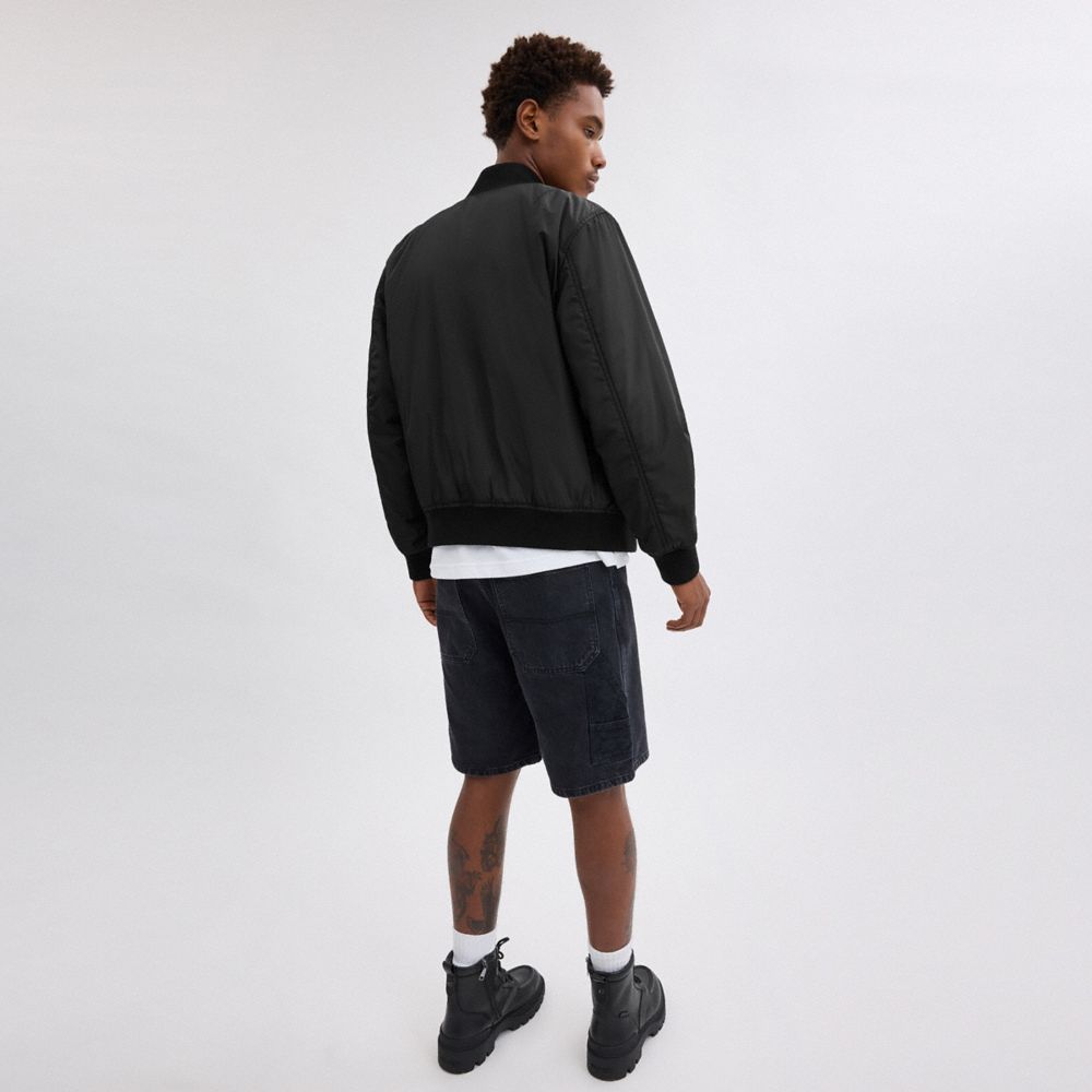 Coach Reversible Bomber Jacket In Recycled Polyester Black Khaki Sig