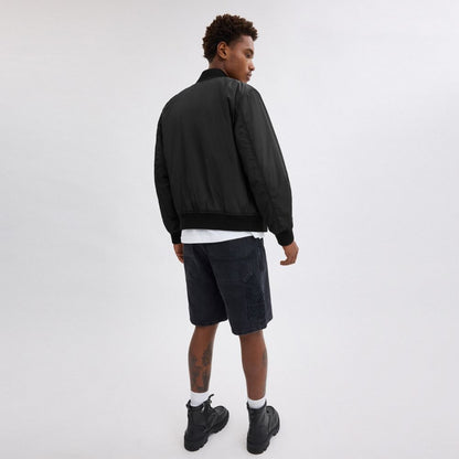 Coach Reversible Bomber Jacket In Recycled Polyester Black Khaki Sig