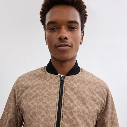 Coach Reversible Bomber Jacket In Recycled Polyester Black Khaki Sig