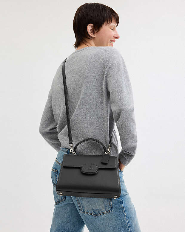 Eliza Top Handle Bag Smooth Leather-Gunmetal-Black Smooth Leather-Gunmetal-Black