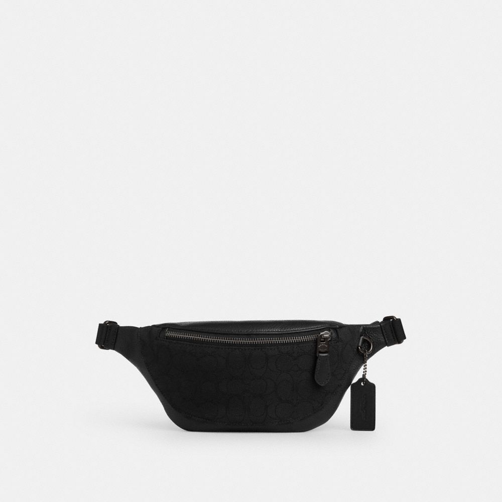 Coach Warren Mini Belt Bag In Signature Jacquard Black Copper Black