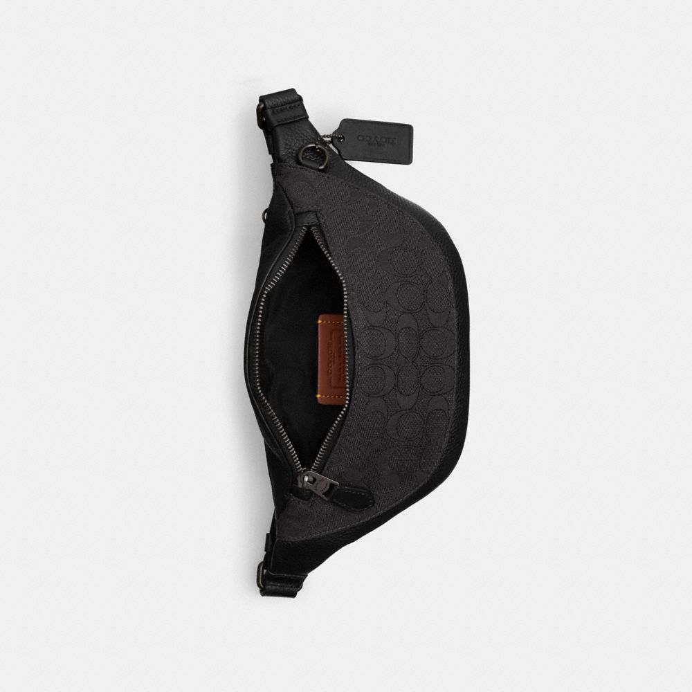 Coach Warren Mini Belt Bag In Signature Jacquard Black Copper Black