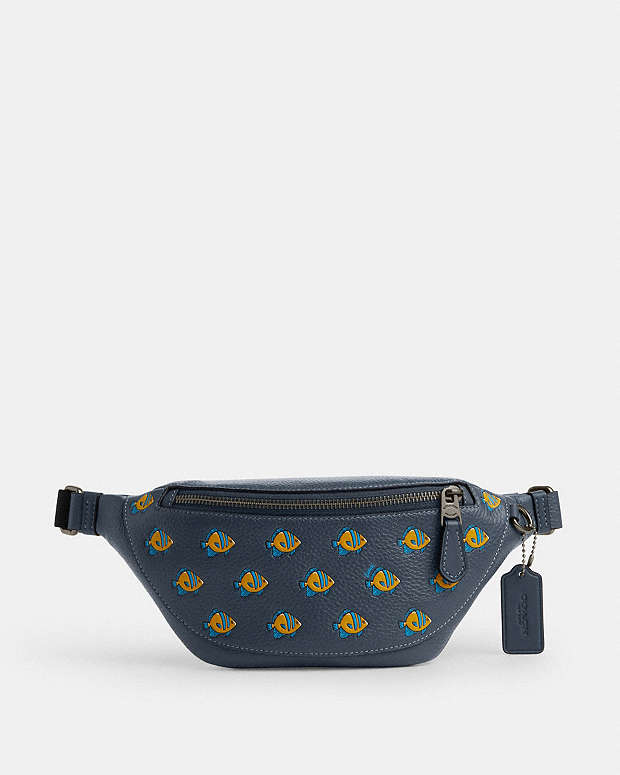 Warren Mini Belt Bag With Fish Print Gunmetal-Denim Multi Gunmetal-Denim Multi