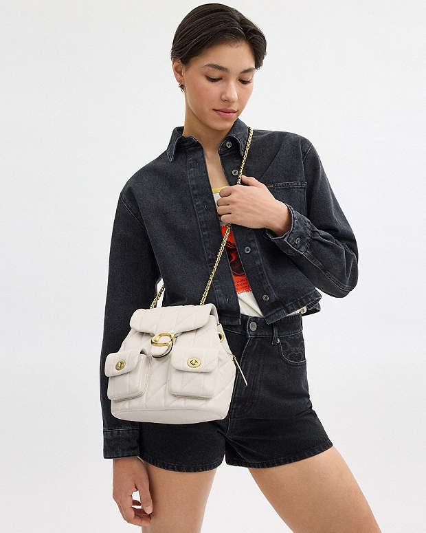Tabby Backpack With Pillow Quilting Nappa Leather-Brass-Chalk Nappa Leather-Brass-Chalk