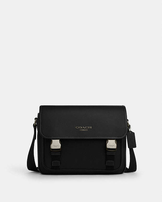 Racer Messenger Bag Smooth Leather-Gunmetal-Black Smooth Leather-Gunmetal-Black