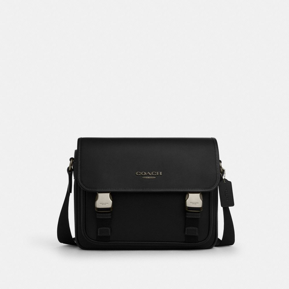 Racer Messenger Bag Smooth Leather-Gunmetal-Black Smooth Leather-Gunmetal-Black