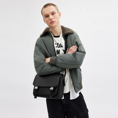 Racer Messenger Bag Smooth Leather-Gunmetal-Black Smooth Leather-Gunmetal-Black