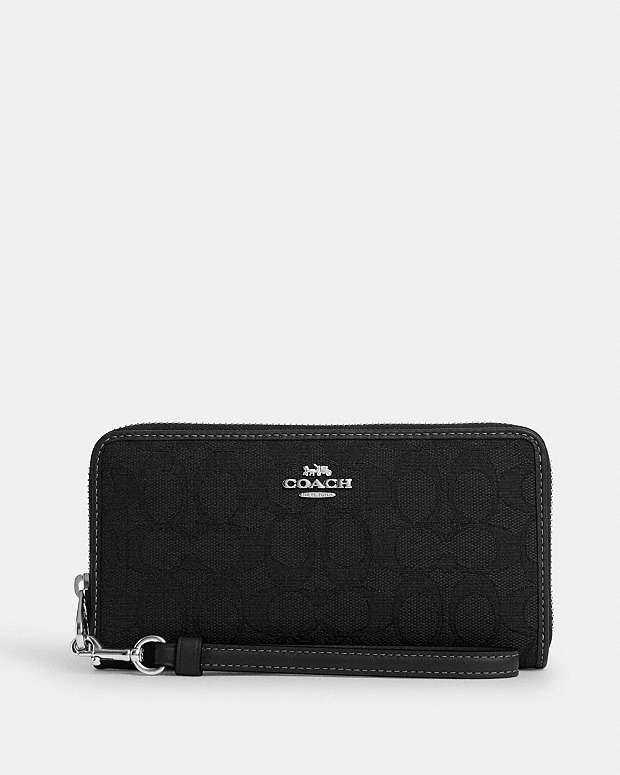 Long Zip Around Wallet In Signature Jacquard Non Leather-Silver-Black Non Leather-Silver-Black
