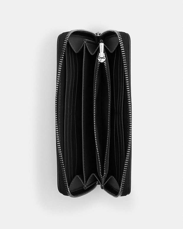 Long Zip Around Wallet In Signature Jacquard Non Leather-Silver-Black Non Leather-Silver-Black