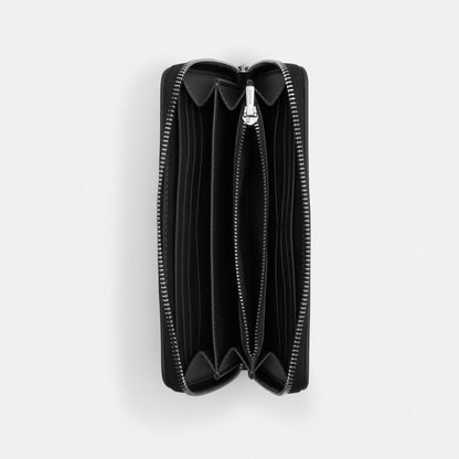 Coach Long Zip Around Wallet In Signature Jacquard Silver Black Black
