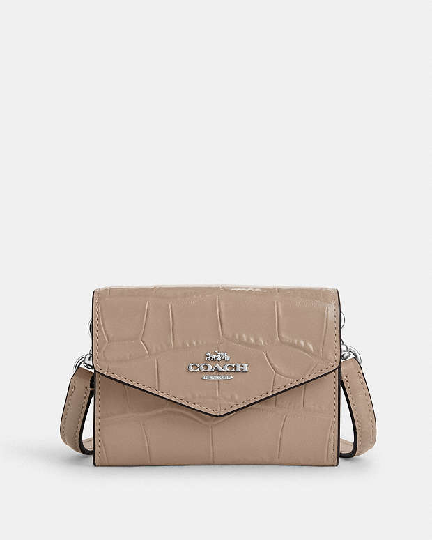 Mini Envelope Wallet With Strap Embossed Crocodile-Silver-Stone Embossed Crocodile-Silver-Stone