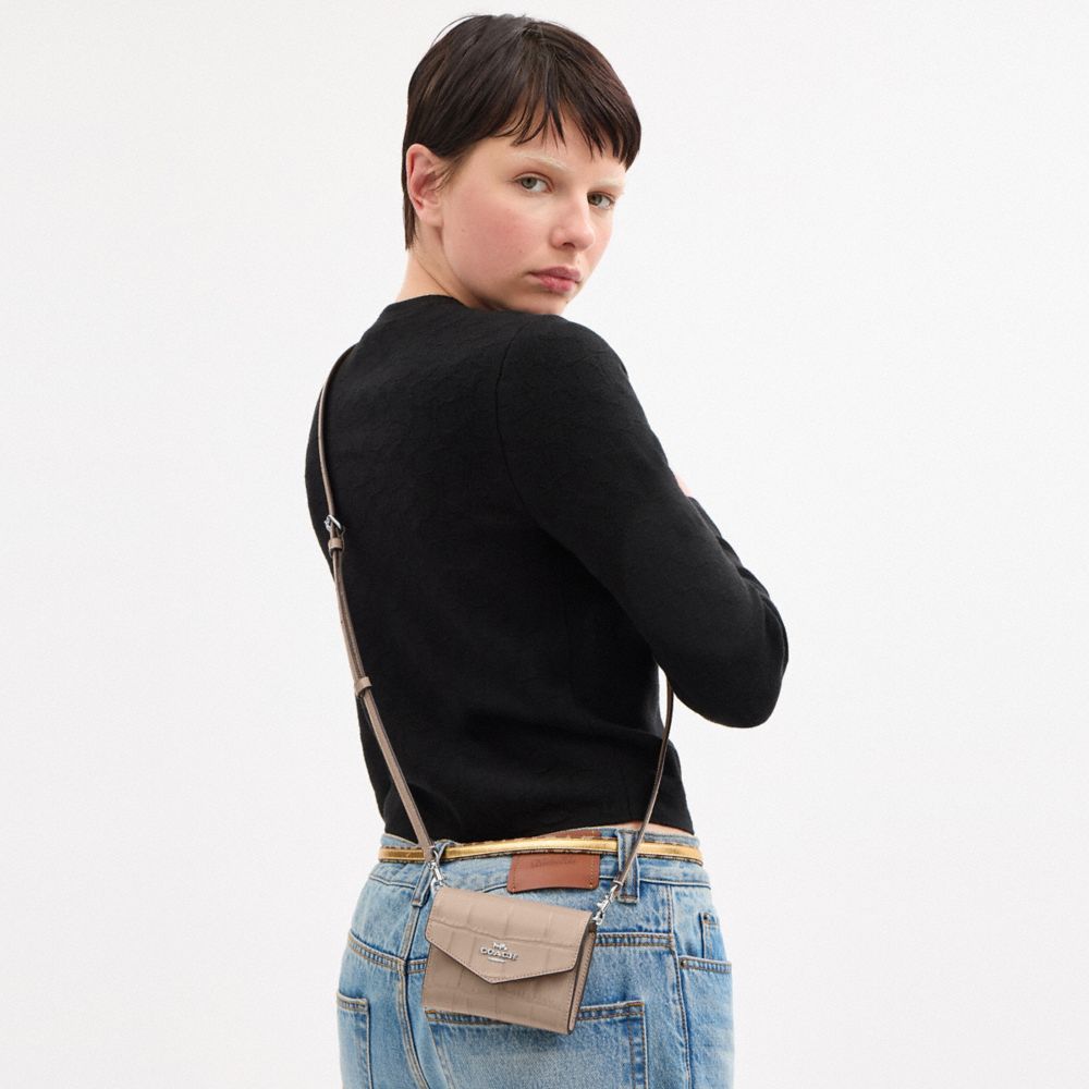 Coach Mini Envelope Wallet With Strap Silver Stone