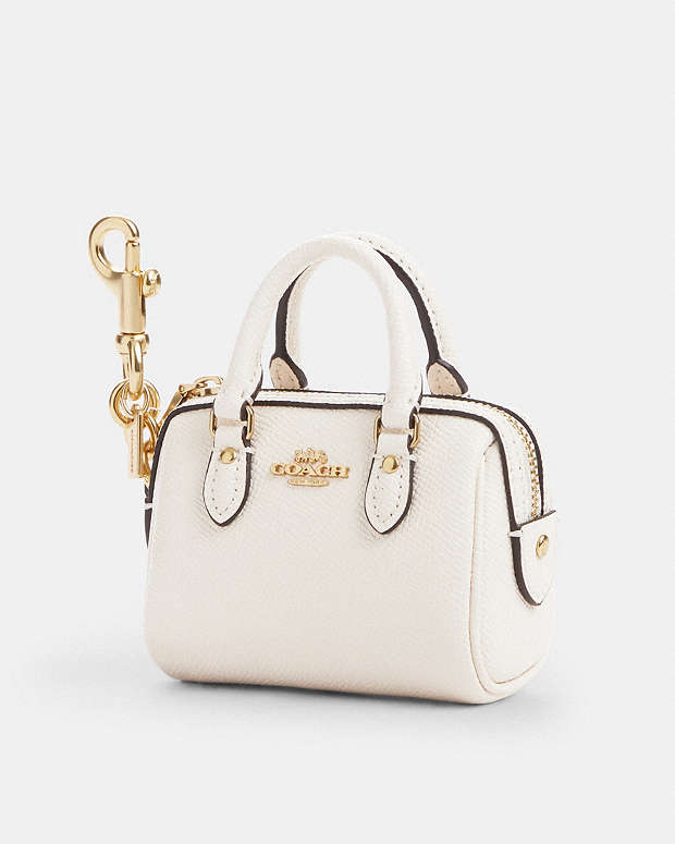Mini Rowan Satchel Bag Charm Crossgrain Leather-Gold-Chalk Crossgrain Leather-Gold-Chalk