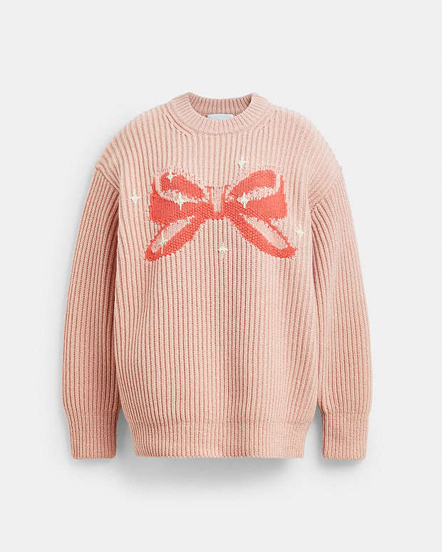 Crewneck Bow Sweater In Recycled Wool Pink Pink
