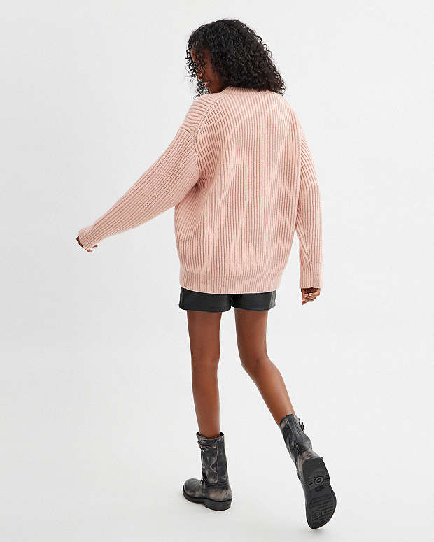 Crewneck Bow Sweater In Recycled Wool Pink Pink