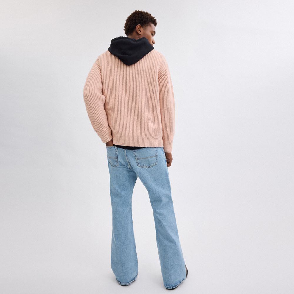 Coach Crewneck Bow Sweater In Recycled Wool Pink