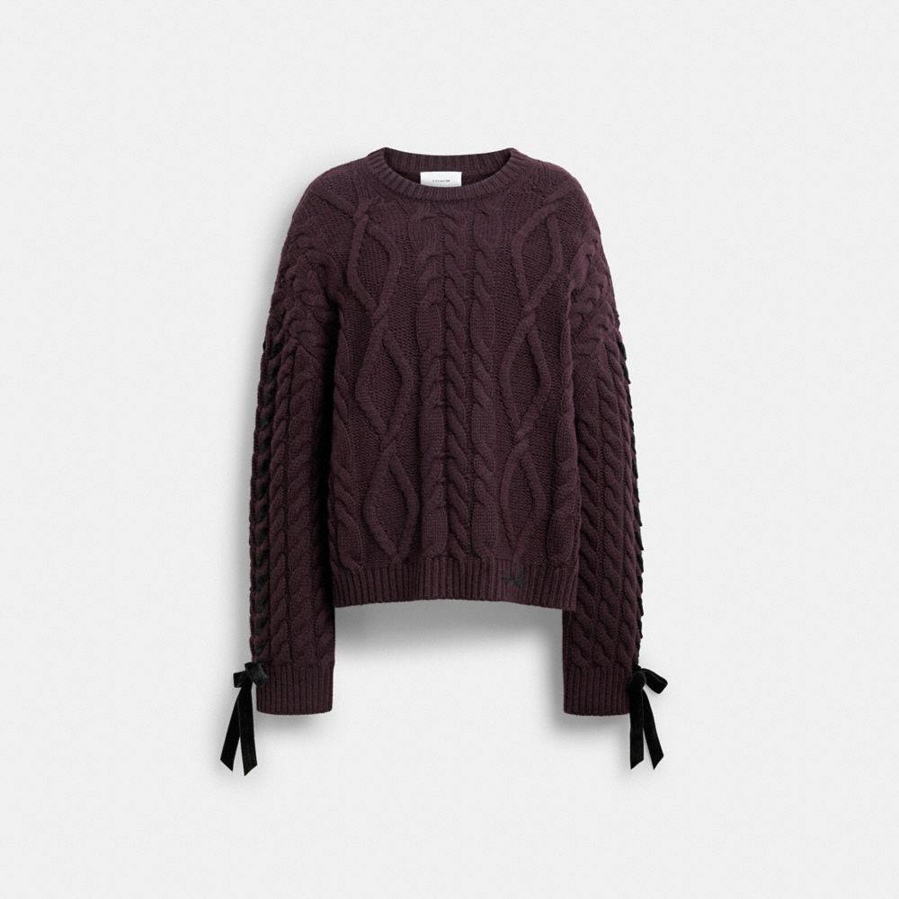 Coach Cable Knit Bow Sweater Burgundy