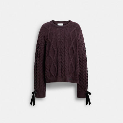 Coach Cable Knit Bow Sweater Burgundy