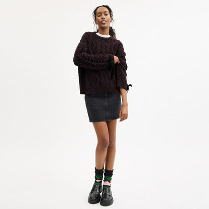 Coach Cable Knit Bow Sweater Burgundy
