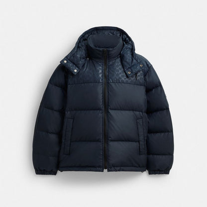 Coach Down Puffer Jacket In Recycled Polyester Navy Blue