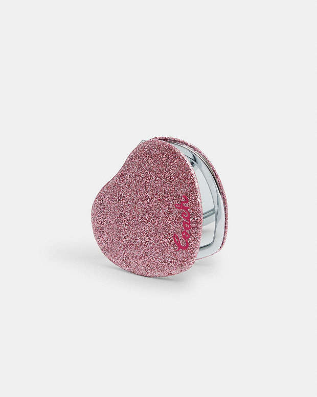 Glitter Heart Compact Mirror Glovetanned Leather-Silver-Blossom Glovetanned Leather-Silver-Blossom