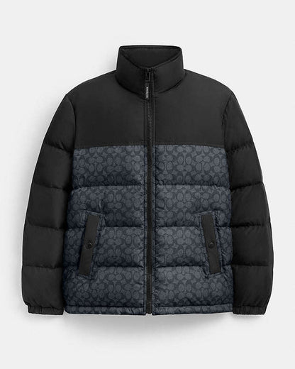 Signature Down Jacket In Recycled Polyester Charcoal Signature Charcoal Signature