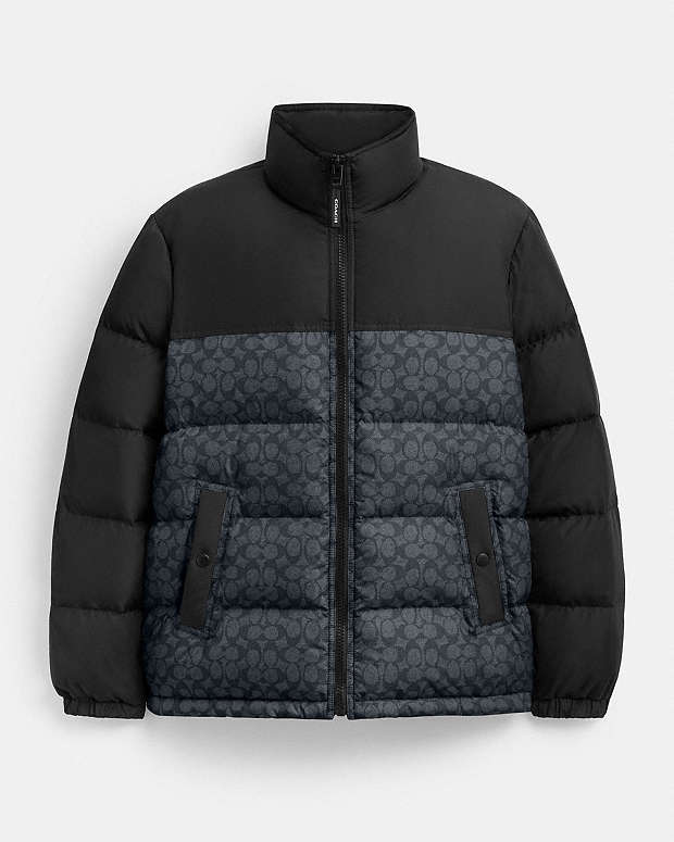 Signature Down Jacket In Recycled Polyester Charcoal Signature Charcoal Signature