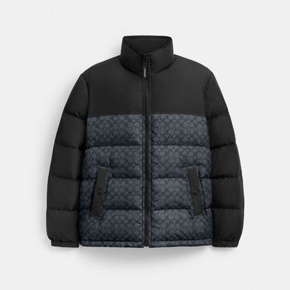 Coach Signature Down Jacket In Recycled Polyester Charcoal Signature