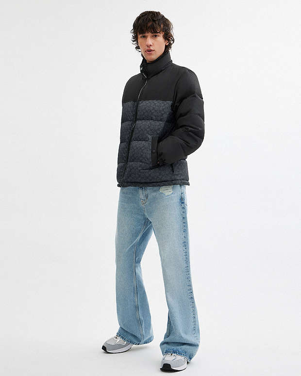 Signature Down Jacket In Recycled Polyester Charcoal Signature Charcoal Signature