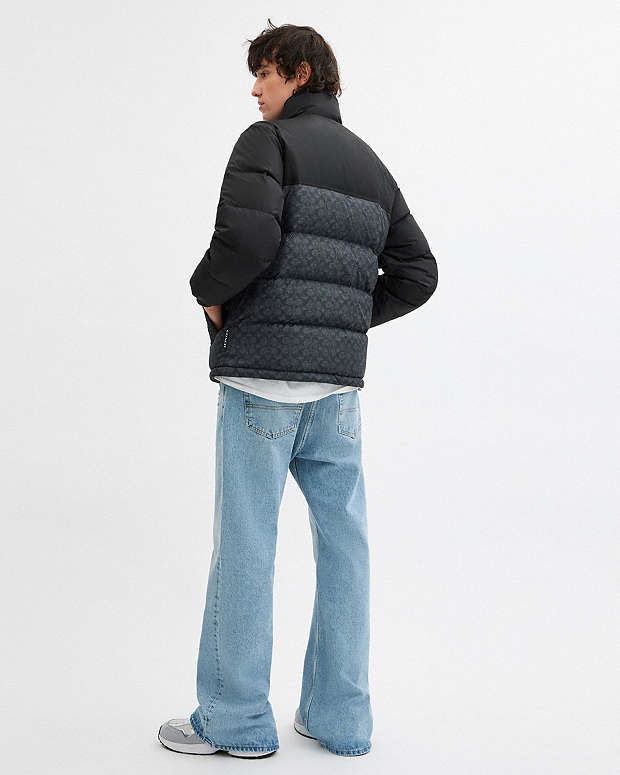 Signature Down Jacket In Recycled Polyester Charcoal Signature Charcoal Signature