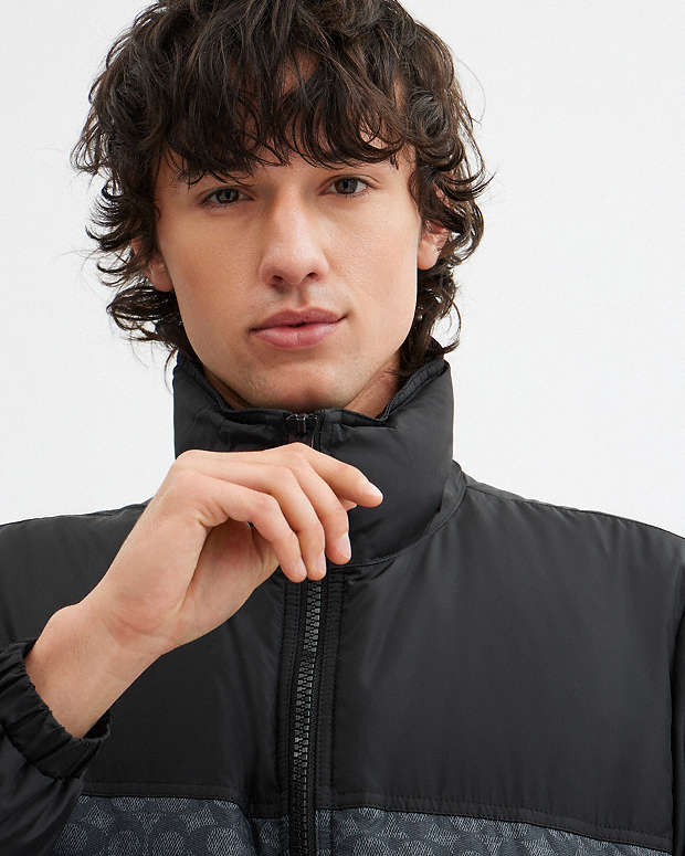 Signature Down Jacket In Recycled Polyester Charcoal Signature Charcoal Signature