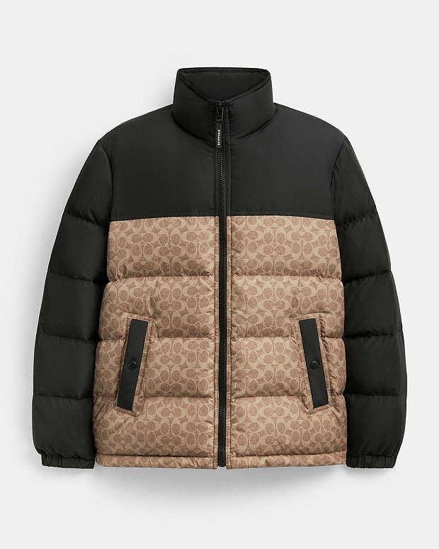 Signature Down Jacket In Recycled Polyester Tan Signature Tan Signature