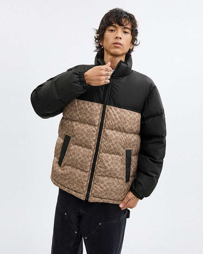 Signature Down Jacket In Recycled Polyester Tan Signature Tan Signature